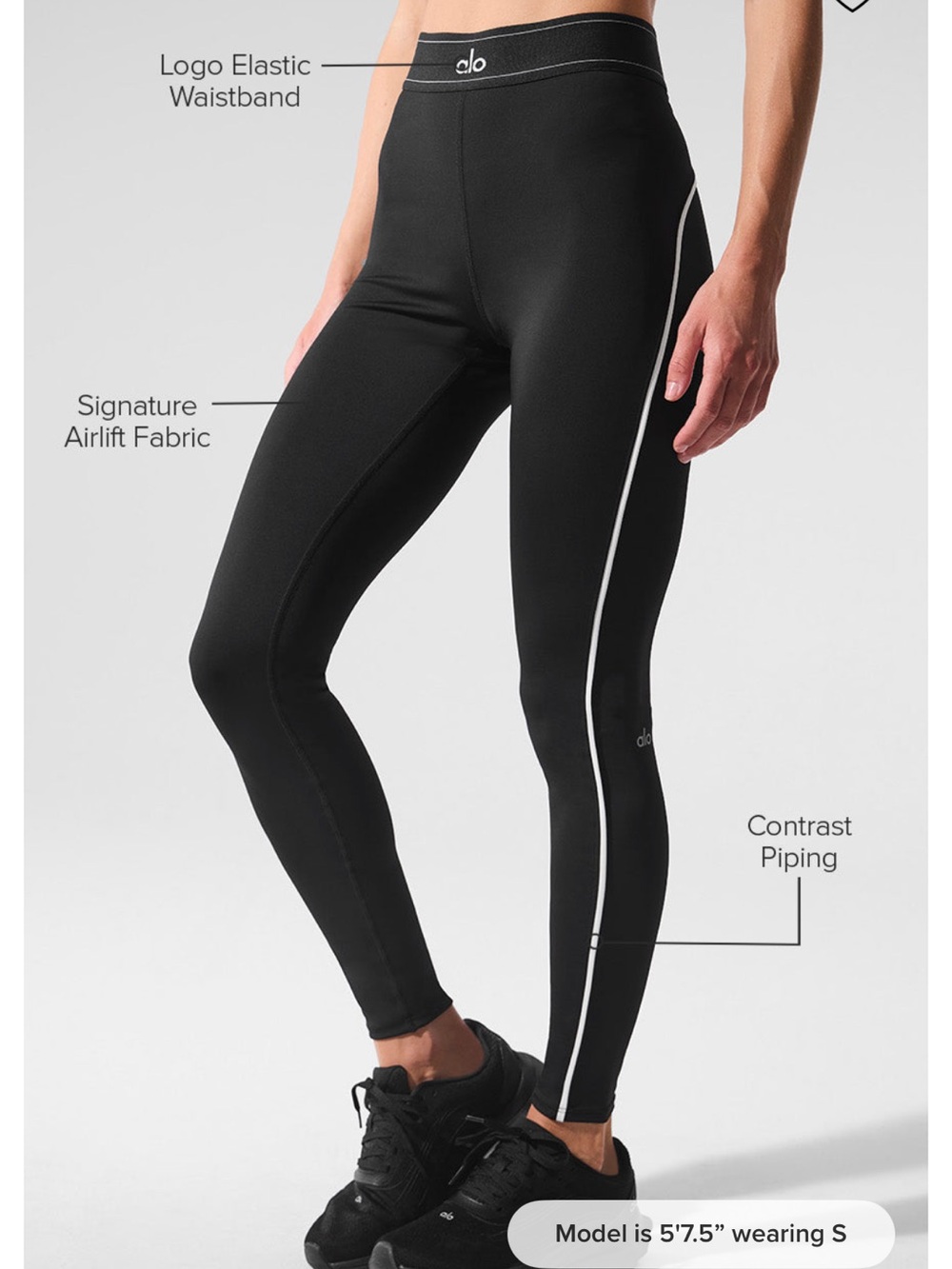 ALO Yoga Airlift High-Waist Suit Up Black Legging with Contrast White Piping